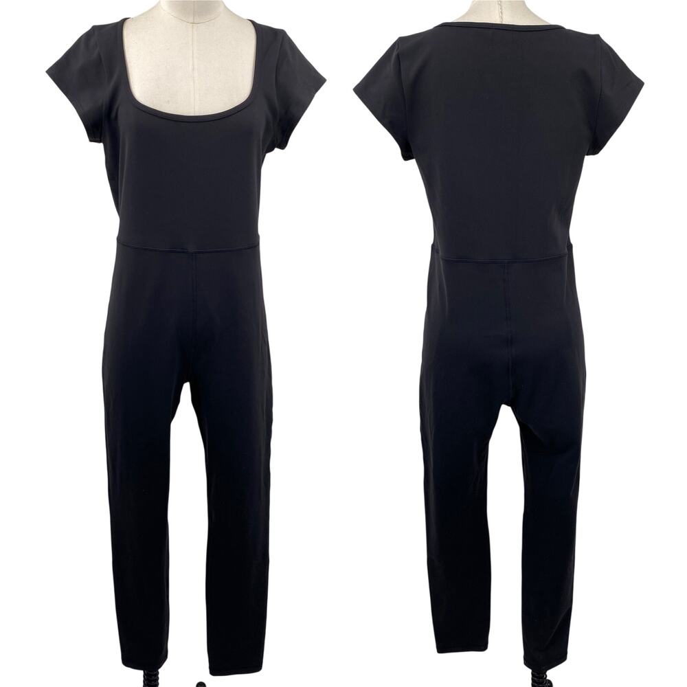 Aritzia Wilfred Theodora Jumpsuit Square Neck Cap Sleeve Stretchy Knit Black XL
